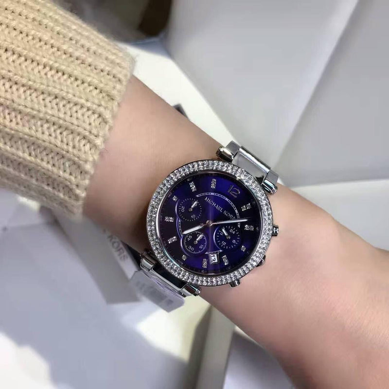 Michael Kors Parker Chronograph Blue Dial Silver Steel Strap Watch for Women - MK6117 Buy Now By Michael Kors
