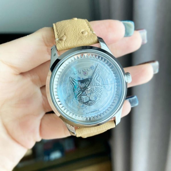 Gucci G Timeless Automatic Mother of Pearl Dial Brown Leather Strap Watch For Women - YA1264112 Buy Now By Gucci