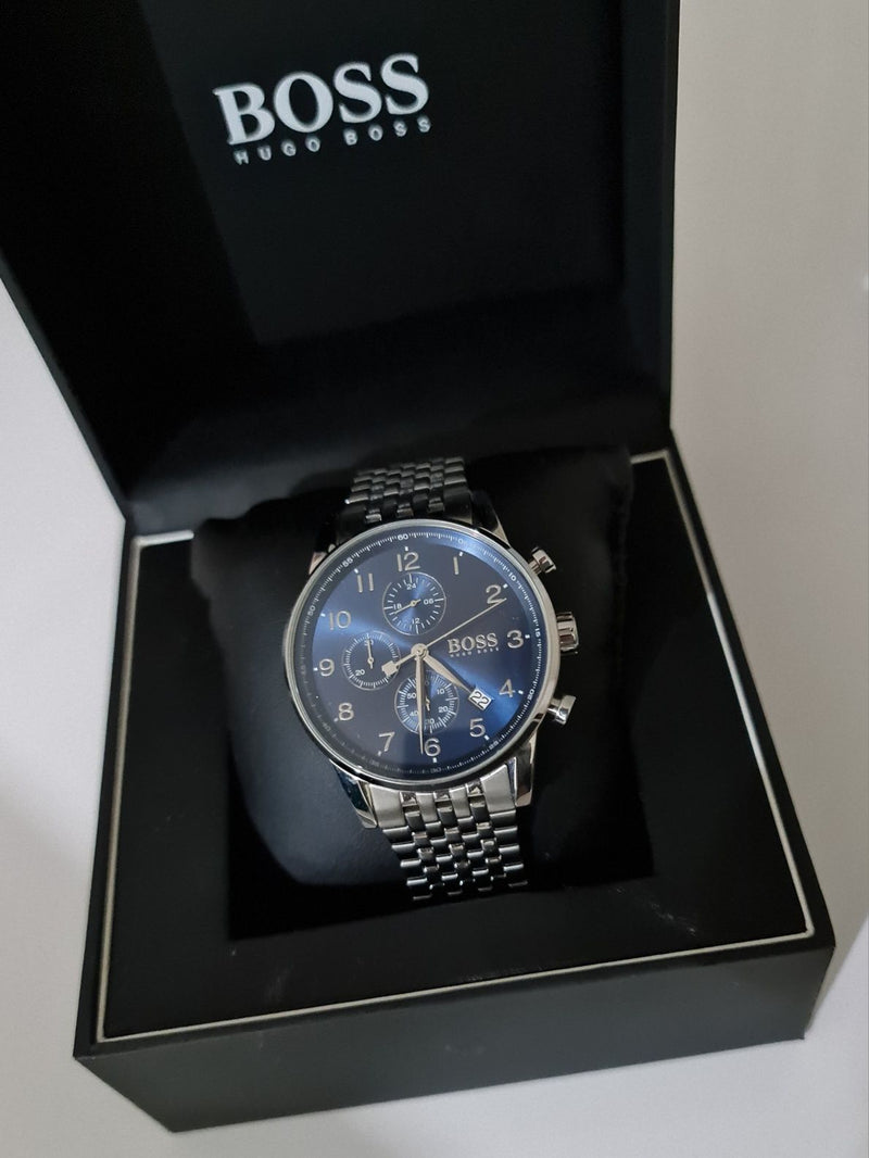 Hugo Boss Navigator Chronograph Blue Dial Silver Steel Strap Watch for Men - 1513498 Buy Now By Hugo Boss