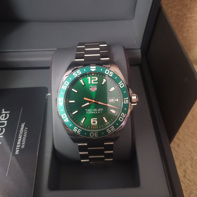Shop Tag Heuer Formula 1 Limited Edition Green Dial Silver Steel Strap Watch for Men - WAZ1017.BA0842 in USA