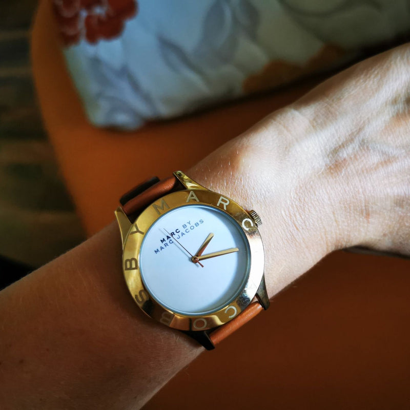 Shop Marc Jacobs Blade White Dial Brown Leather Strap Watch for Women - MBM1218 in USA