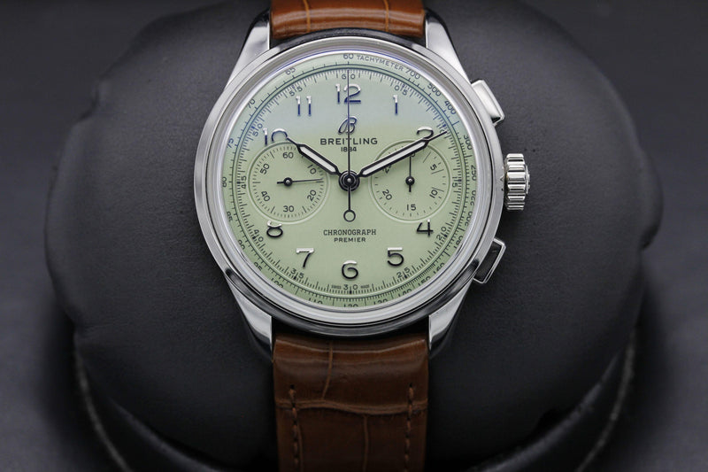 Breitling Premier B09 Chronograph 40 Green Dial Brown Leather Strap Watch for Men - AB0930D31L1P1