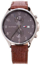 Tommy Hilfiger West Chronograph Grey Dial Brown Leather Strap Watch For Men - 1791710