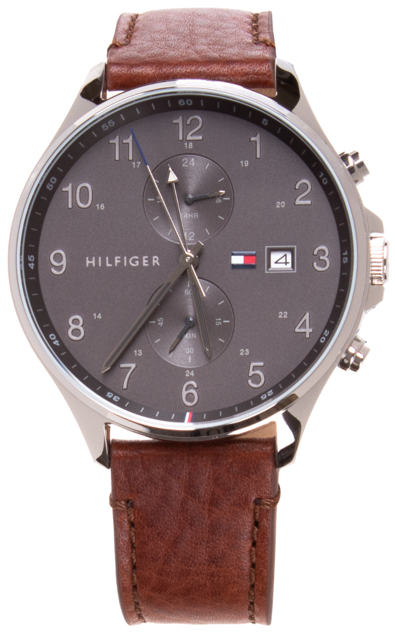 Tommy Hilfiger West Chronograph Grey Dial Brown Leather Strap Watch For Men - 1791710