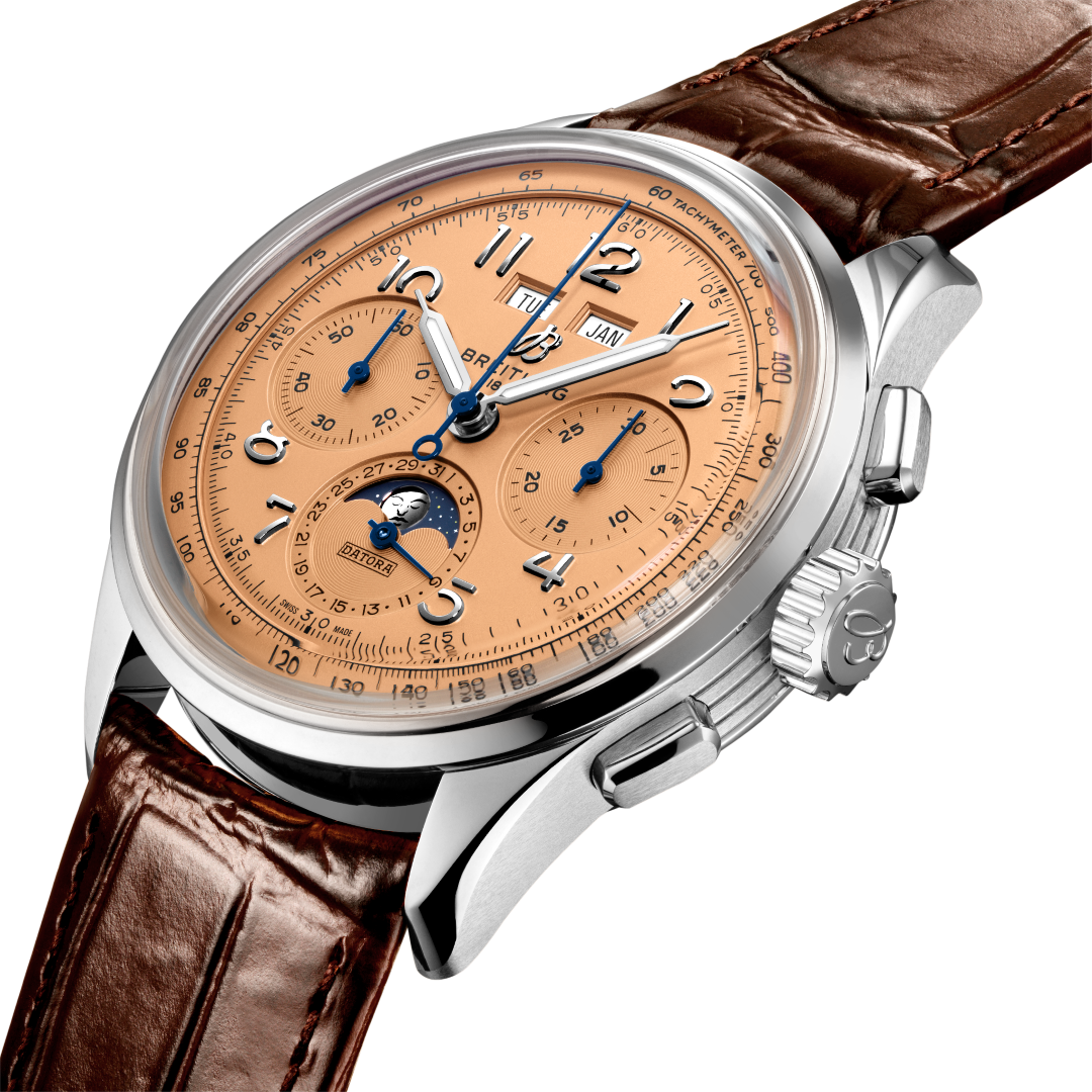 Breitling Premier B25 Datora 42 Beige Dial Brown Leather Strap Watch for Men - AB2510201K1P1