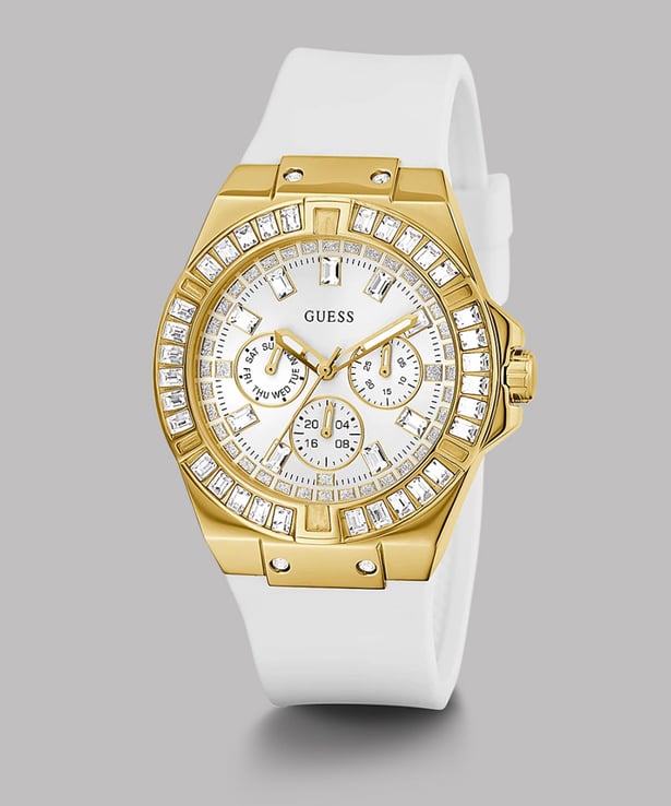 Shop Guess Venus Diamonds White Dial White Rubber Strap Watch for Women - GW0118L5 in USA