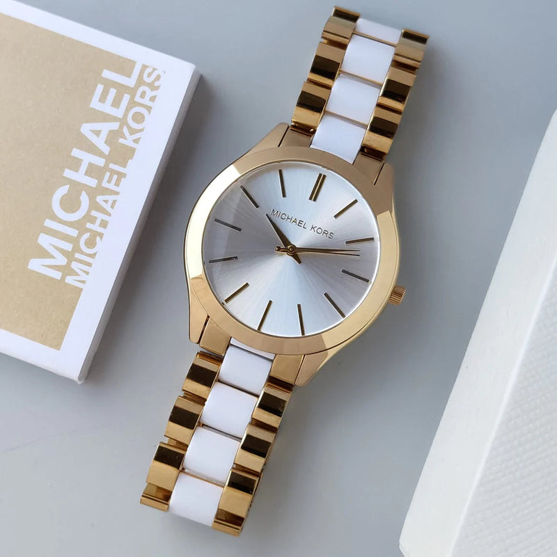 Michael Kors Slim Runway Quartz White Dial Two Tone Steel Strap Watch For Women - MK4295 Buy Now By Michael Kors