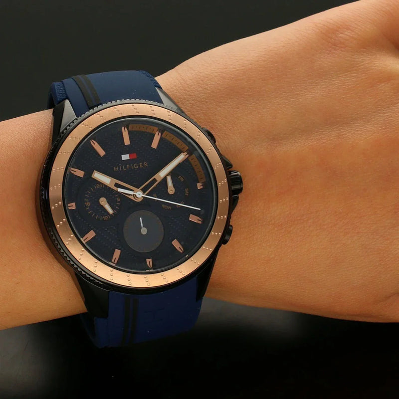 Tommy Hilfiger Aiden Chronograph Blue Dial Blue Silicone Strap Watch For Men - 1791860 Buy Now By Tommy Hilfiger