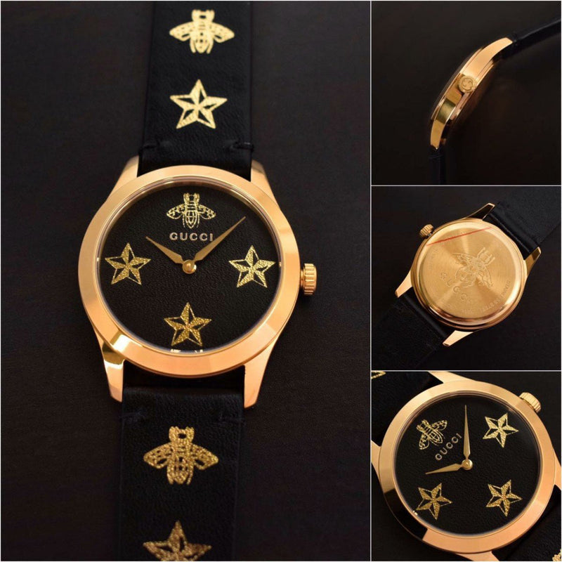 Gucci G Timeless Bee Motif Black Dial Black Leather Strap Watch For Women - YA1264055 Buy Now By Gucci