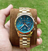Michael Kors Runway Hunger Stop100 Series Blue Dial Gold Steel Strap Watch for Women - MK5815 Buy Now By Michael Kors
