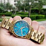 Michael Kors Runway Hunger Stop100 Series Blue Dial Gold Steel Strap Watch for Women - MK5815 Buy Now By Michael Kors