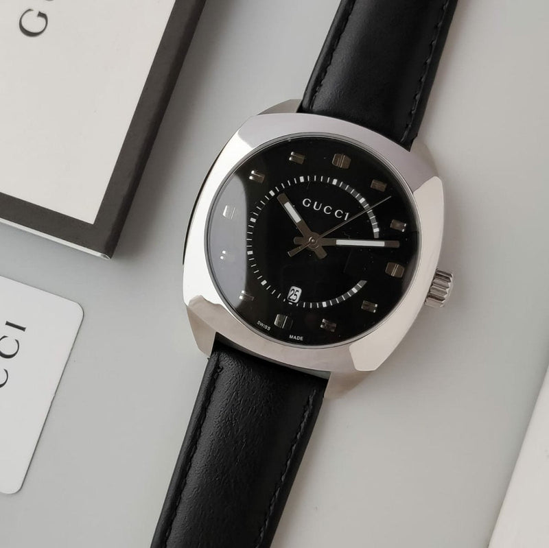 Gucci GG2570 Quartz Black Dial Black Leather Strap Watch For Men - YA142307 Buy Now By Gucci