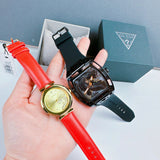 Guess Trend Dragon Gold Dial Red Leather Strap Watch For Women - GW0646L1 Buy Now By Guess