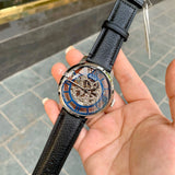 Fossil Townsman Automatic Skeleton Blue Dial Black Leather Strap Watch for Men - ME3200 Buy Now By Fossil
