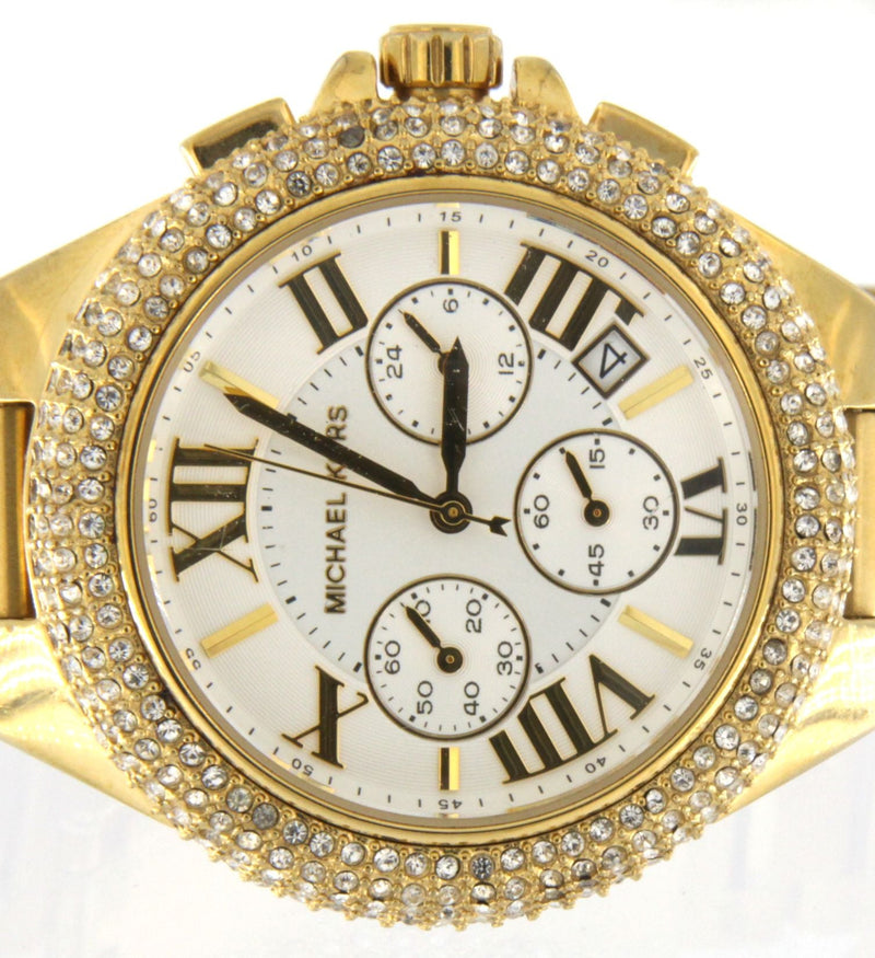 Shop Michael Kors Camille Silver Diamonds Dial Gold Steel Strap Watch for Women - MK5756 in USA