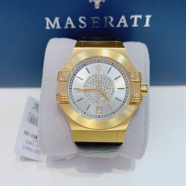 Maserati Potenza Diamonds Silver Dial Black Leather Strap Watch For Women - R8851108505 Buy Now By Maserati