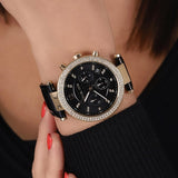 Michael Kors Parker Chronograph Black Dial Black Leather Strap Watch For Women - MK6984 Buy Now By Michael Kors