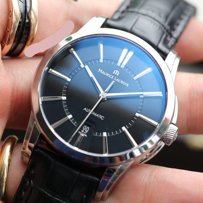 Maurice Lacroix Pontos Date Automatic Black Dial Black Leather Strap Watch For Men - PT6148-SS001-330 Buy Now By Maurice Lacroix