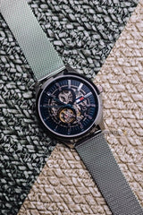 Tommy Hilfiger Spencer Skeleton Black Dial Silver Mesh Bracelet Watch for Men - 1791643 Buy Now By Tommy Hilfiger