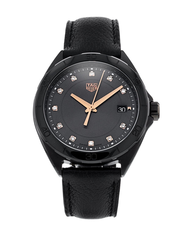 Shop Tag Heuer Formula 1 Quartz Diamonds Black Dial Black Leather Strap Watch for Women - WBJ1317.FC8230 in USA