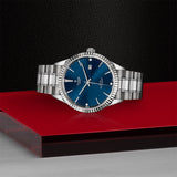 Tudor Style Automatic Diamonds Blue Dial Silver Steel Strap Watch for Men - M12710-0017