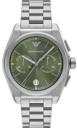 Emporio Armani Federico Chronograph Green Dial Silver Steel Strap Watch for Men - AR11640 Buy Now By Emporio Armani