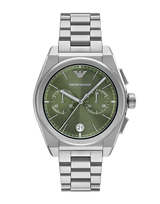 Emporio Armani Federico Chronograph Green Dial Silver Steel Strap Watch for Men - AR11640 Buy Now By Emporio Armani