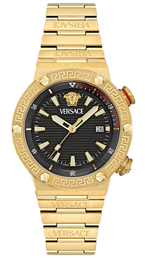 Versace Greca Logo Quartz Black Dial Gold Steel Strap Watch for Men - VE8G00624