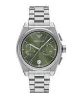 Emporio Armani Federico Chronograph Green Dial Silver Steel Strap Watch for Men - AR11640 Buy Now By Emporio Armani