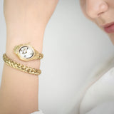 Just Cavalli Twined Mother of Pearl Dial Gold Steel Strap Watch for Women - JC1L305M0025