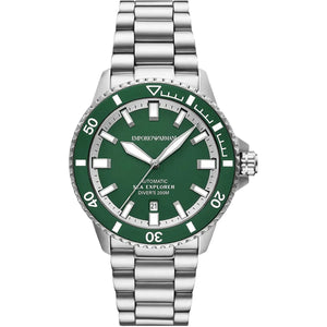 Emporio Armani Sea Explorer Green Dial Silver Steel Strap Watch for Men - AR60088