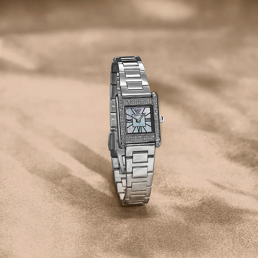 Emporio Armani Genni Analog Mother of Pearl Dial Silver Steel Strap Watch for Women - AR11662