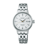 Seiko Presage Cocktail Time Automatic Diamonds White Dial Silver Steel Strap Watch for Women - SRE017J1