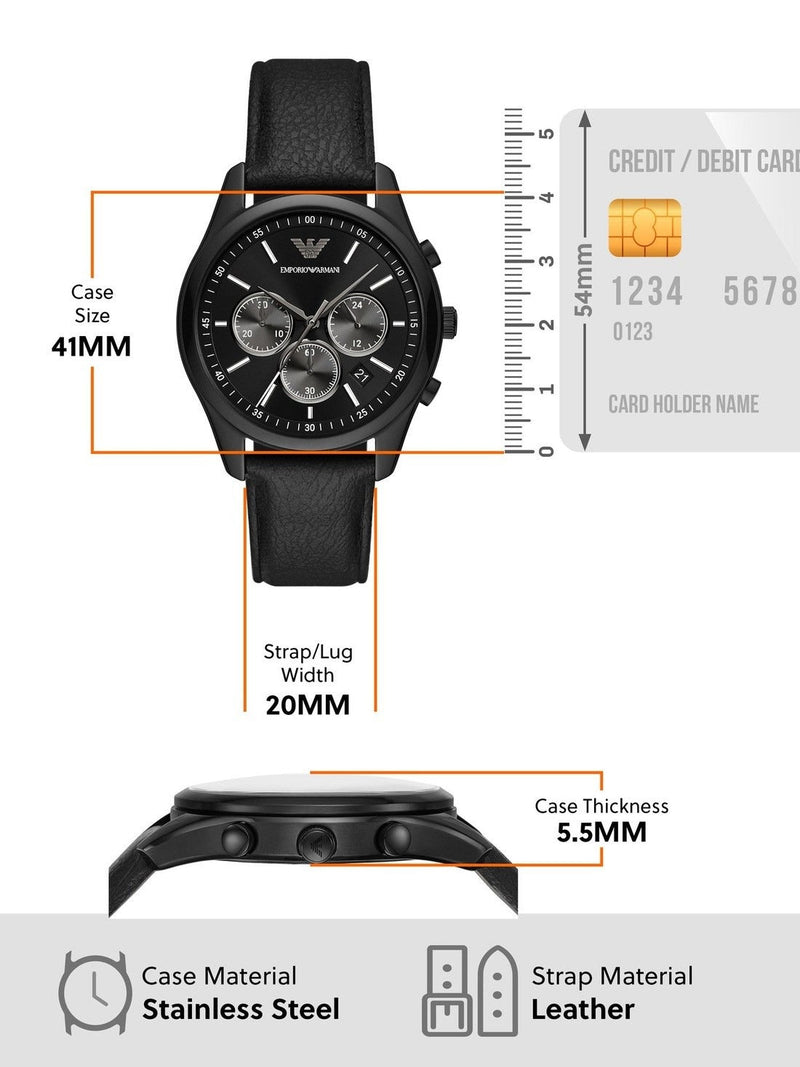 Emporio Armani Antonio Chronograph Black Dial Black Leather Strap Watch for Men - AR11583 Buy Now By Emporio Armani