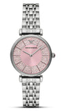 Emporio Armani Gianni T-Bar Pink Dial Silver Steel Strap Watch for Women - AR11686