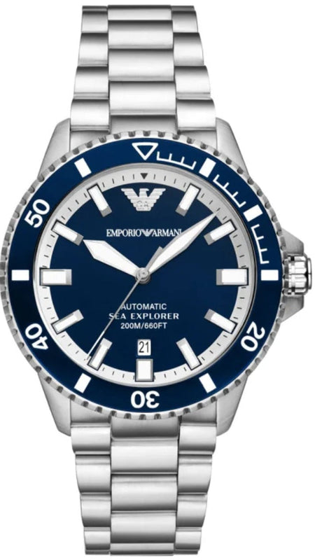 Emporio Armani Sea Explorer Blue Dial Silver Steel Strap Watch for Men - AR60079