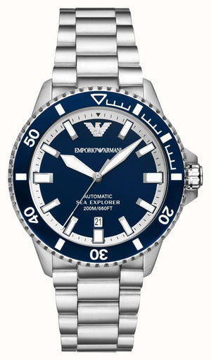 Emporio Armani Sea Explorer Blue Dial Silver Steel Strap Watch for Men - AR60079