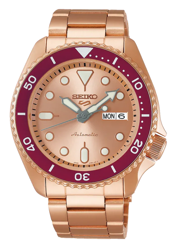 Seiko 5 Sports 55th Anniversary Limited Edition Rose Gold Dial Rose Gold Steel Strap Watch for Men - SRPK08K1