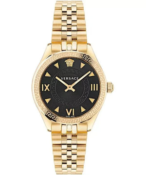 Versace Hellenyium Quartz Black Dial Gold Steel Strap Watch for Women - VE2S00622