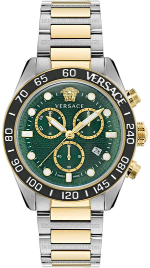 Versace Greca Dome Chronograph Green Dial Two Tone Steel Strap Watch for Men - VE6K00423