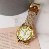 Tory Burch The Tory Chronograph White Dial Maroon Jacquard Strap Watch for Women - TBW1050