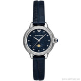 Emporio Armani Mia Moonphase Blue Dial Blue Leather Strap Watch for Women - AR11629