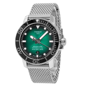 Tissot Seastar 1000 Powermatic 80 Automatic Green Dial Silver Mesh Strap Watch for Men - T120.407.11.091.00