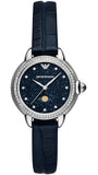Emporio Armani Mia Moonphase Blue Dial Blue Leather Strap Watch for Women - AR11629