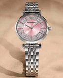Emporio Armani Gianni T-Bar Pink Dial Silver Steel Strap Watch for Women - AR11686