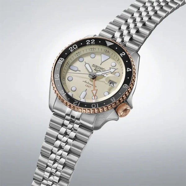 Seiko 5 GMT Sport Asia Exclusive Limited Edition Off White Dial Silver Steel Strap Watch for Men - SSK046K1 Buy Now By Seiko