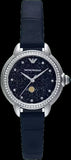 Emporio Armani Mia Moonphase Blue Dial Blue Leather Strap Watch for Women - AR11629
