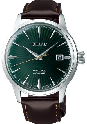 Seiko Presage Cocktail Time Automatic Green Dial Brown Leather Strap Watch for Men - SRPD37J1