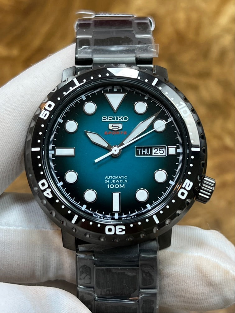 Seiko 5 Sports Automatic Turquoise Dial Grey Steel Strap Watch for Men - SRPC65J1 Buy Now By Seiko