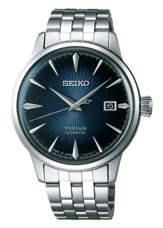 Seiko Presage Cocktail Time Automatic Blue Dial Silver Steel Strap Watch for Men - SRPB41J1